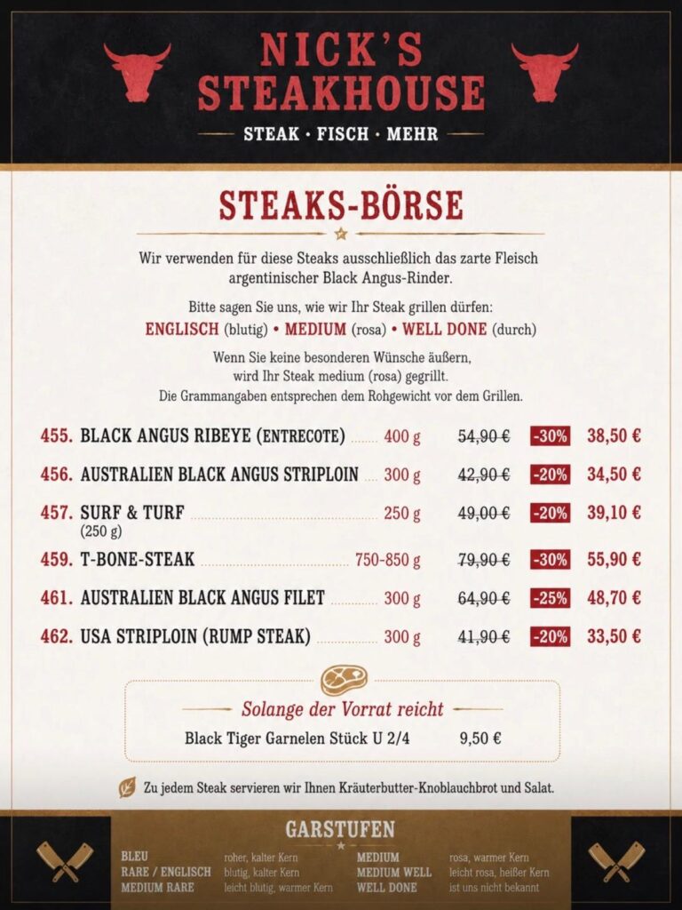 Angebot Steak Nick's Steakhouse Oer-Erkenschwick
